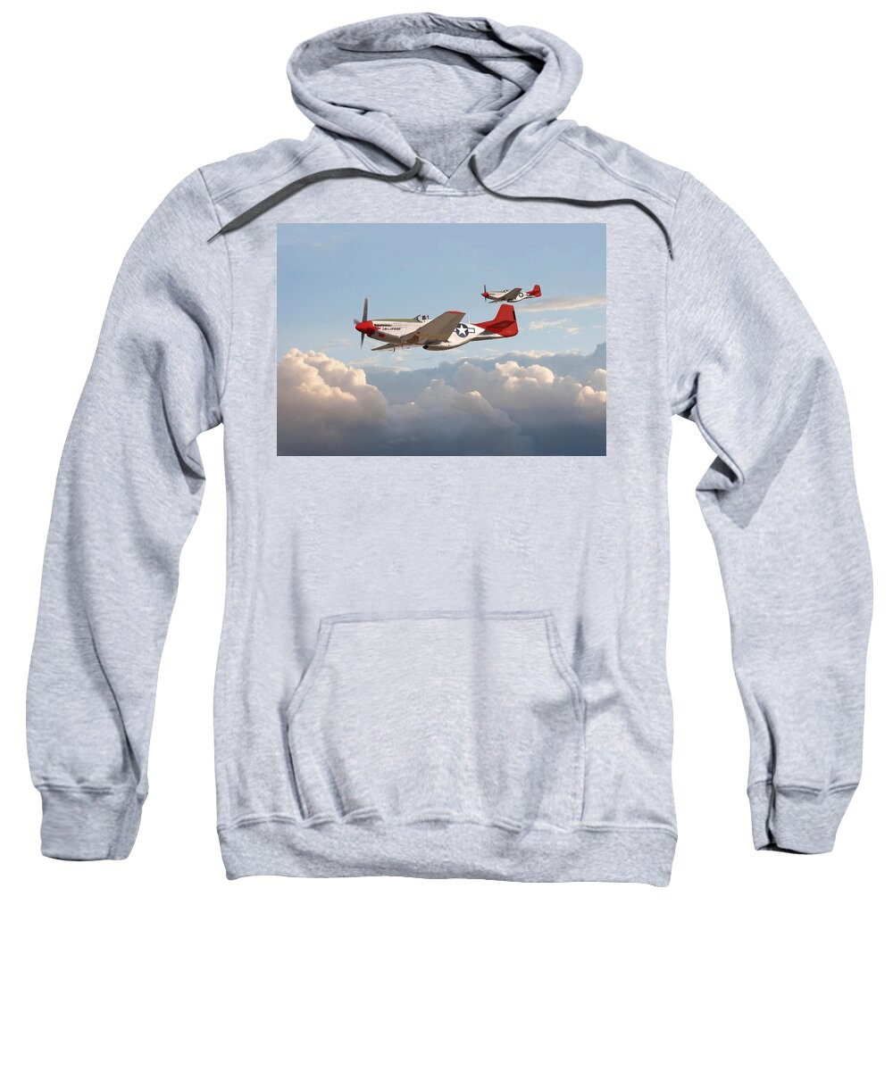 Aircraft Sweatshirt featuring the photograph P51 Mustangs - Red Tails by Pat Speirs