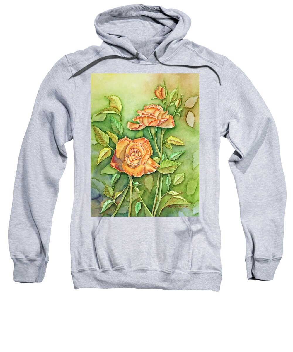 Roses Sweatshirt featuring the painting Autumn Roses by Kathryn Duncan