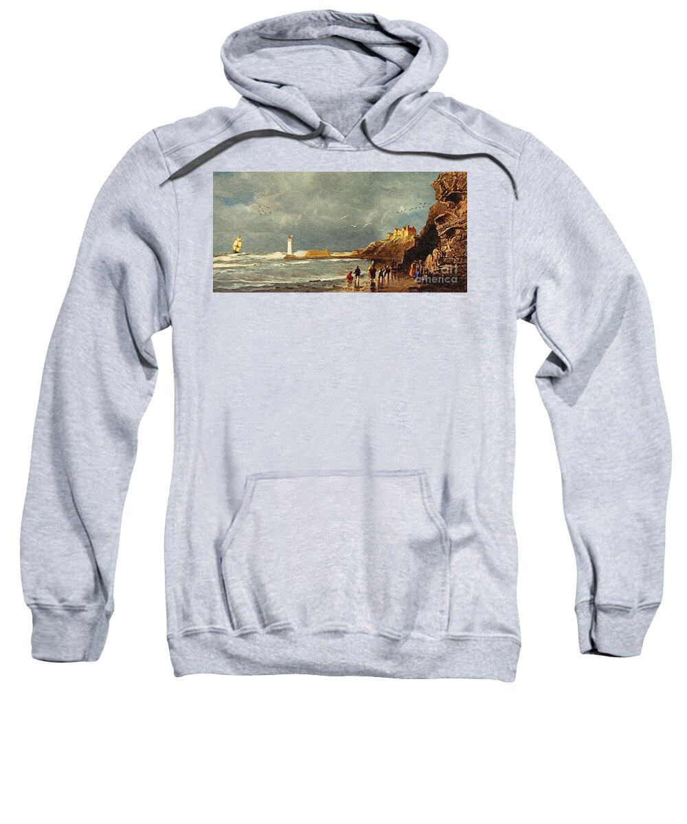 New_brighton Sweatshirt featuring the digital art Perch Rock - New Brighton 1829 by Lianne Schneider