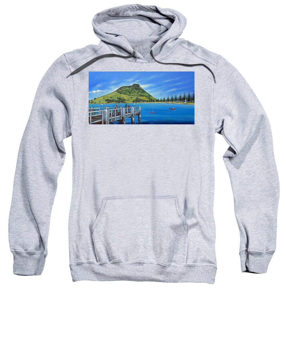 Pier Sweatshirt featuring the painting Pilot Bay Mt Maunganui 201214 #1 by Selena Boron