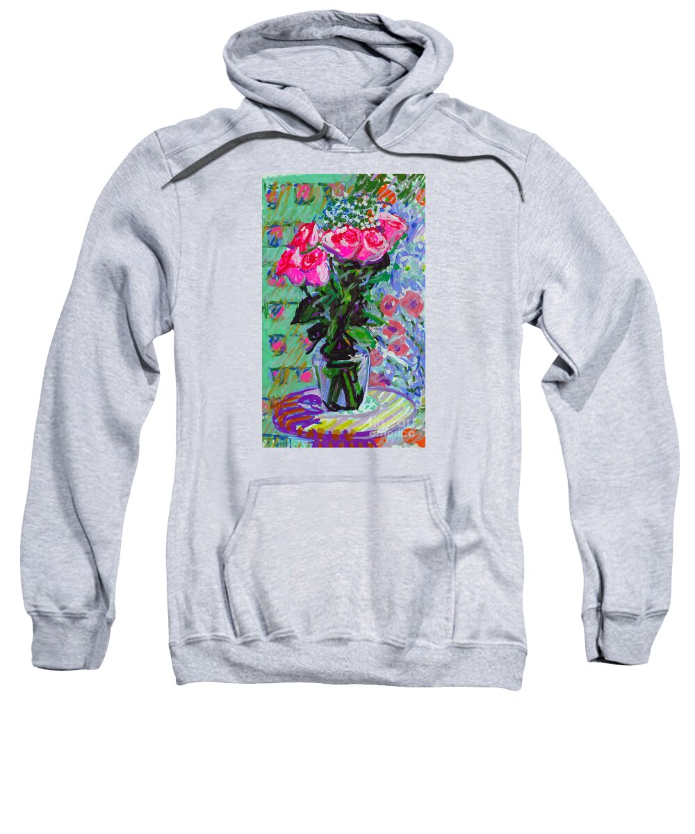 Pink Roses In Water Sweatshirt featuring the painting Pink Roses in Water by Candace Lovely