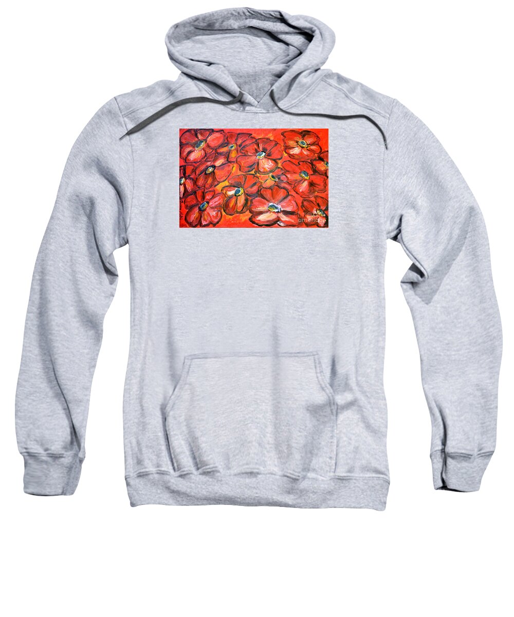Floral Art Sweatshirt featuring the painting Plaisir Rouge by Ramona Matei