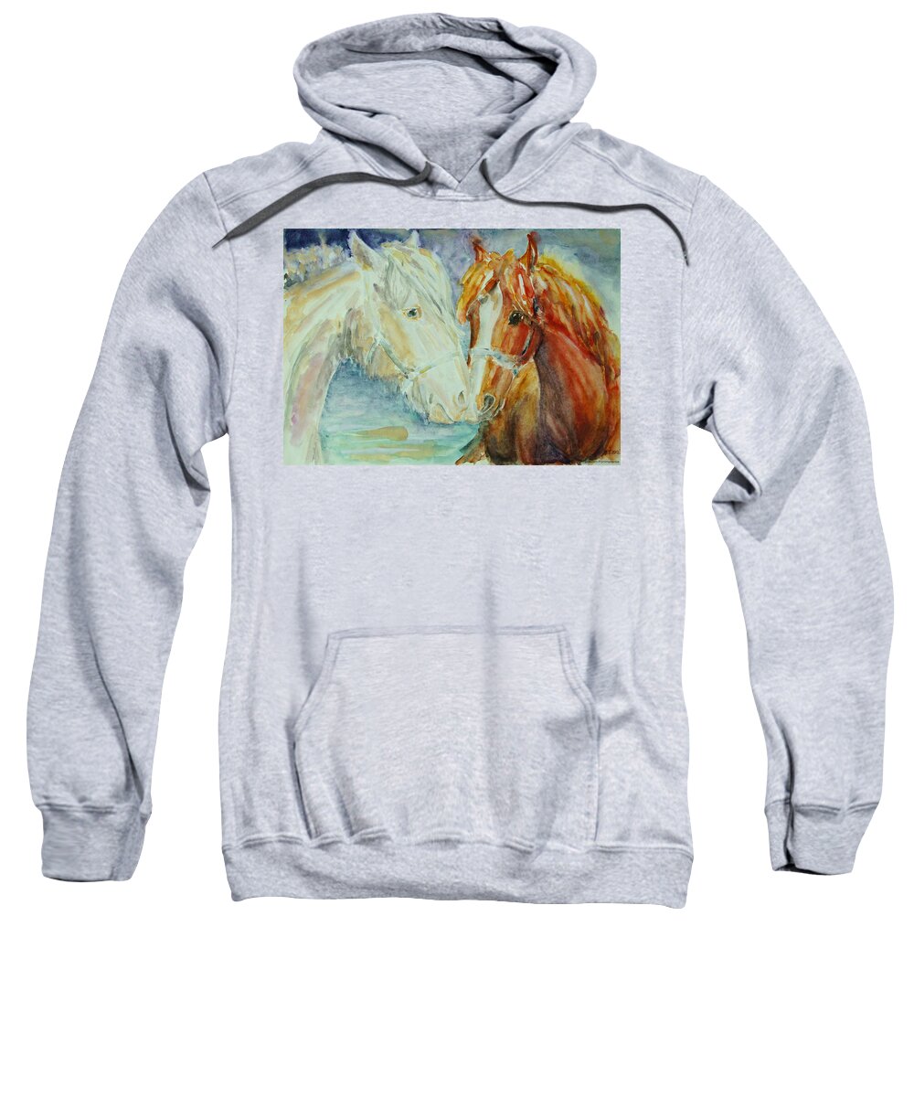 Horse Sweatshirt featuring the painting Pony Friendship For Life by Barbara Pommerenke