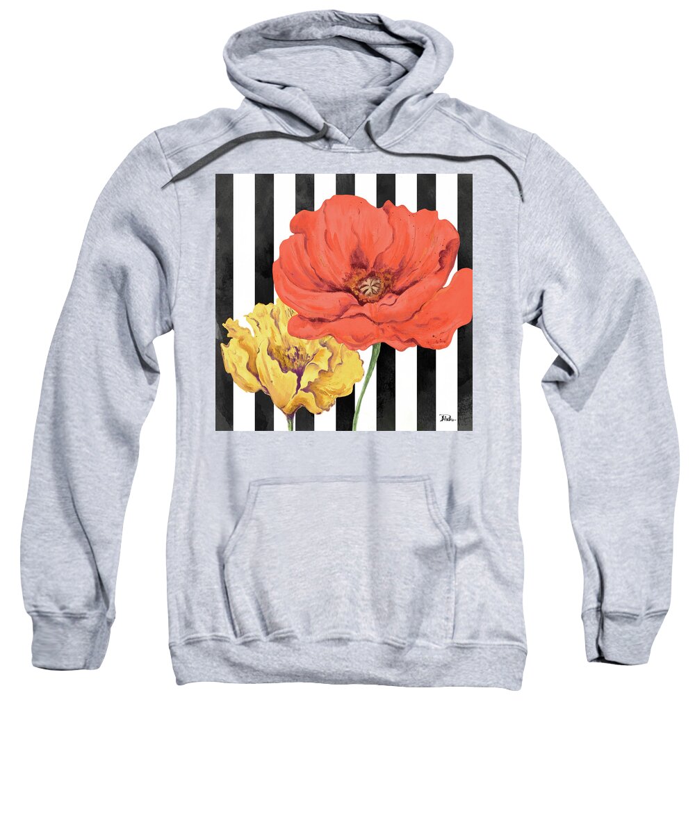 Poppies Sweatshirt featuring the digital art Poppies On Stripes II by Patricia Pinto