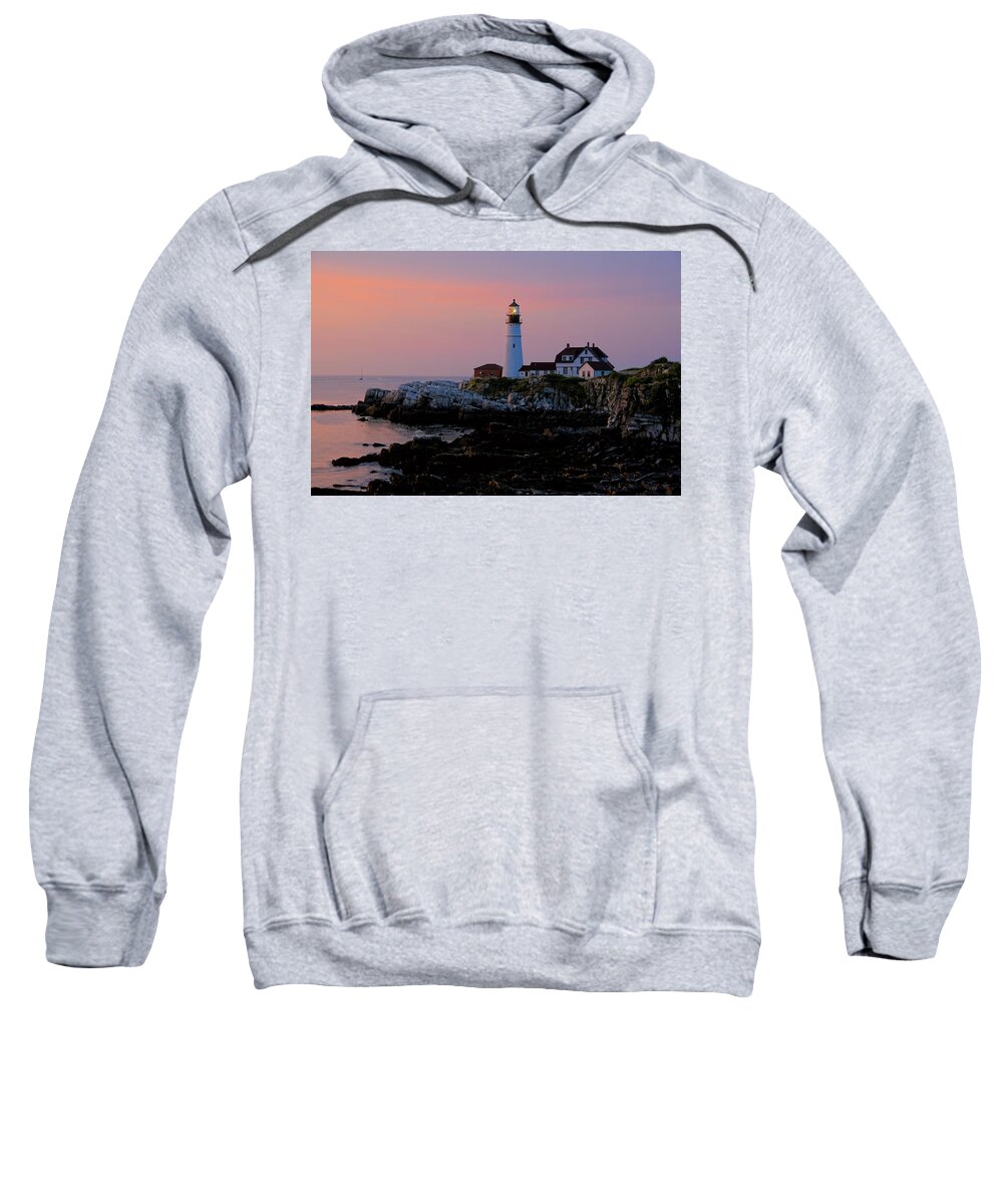Portland Head Lighthouse Sweatshirt featuring the photograph Portland Head Lighthouse At Daybreak by Liz Mackney