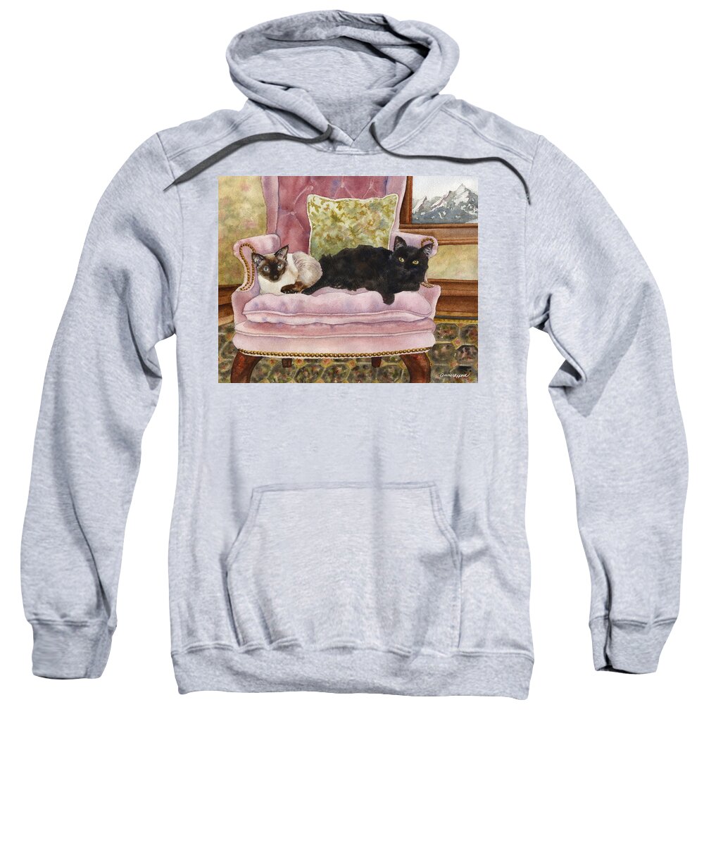 Cats Painting Sweatshirt featuring the painting Portrait in Pink by Anne Gifford