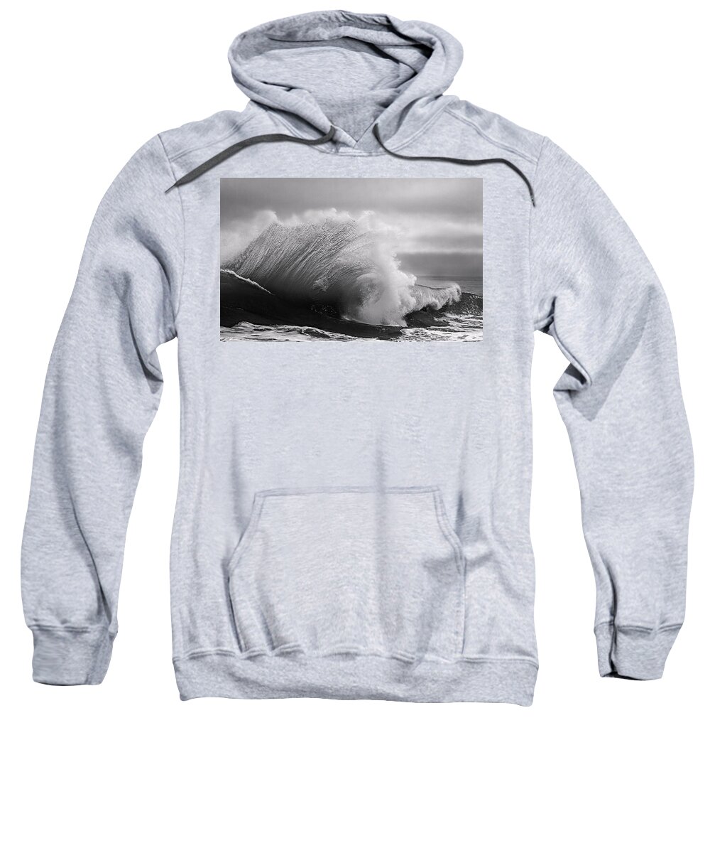 Beach Sweatshirt featuring the photograph Power in the Wave BW By Denise Dube by Denise Dube