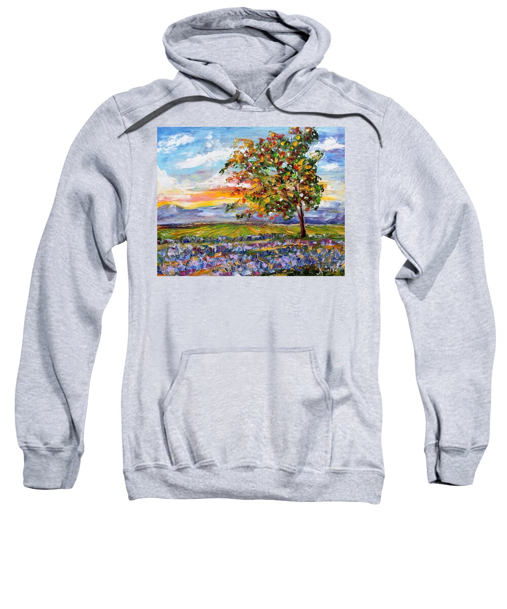 Landscape Sweatshirt featuring the painting Provence Lavender Fields by Karen Tarlton