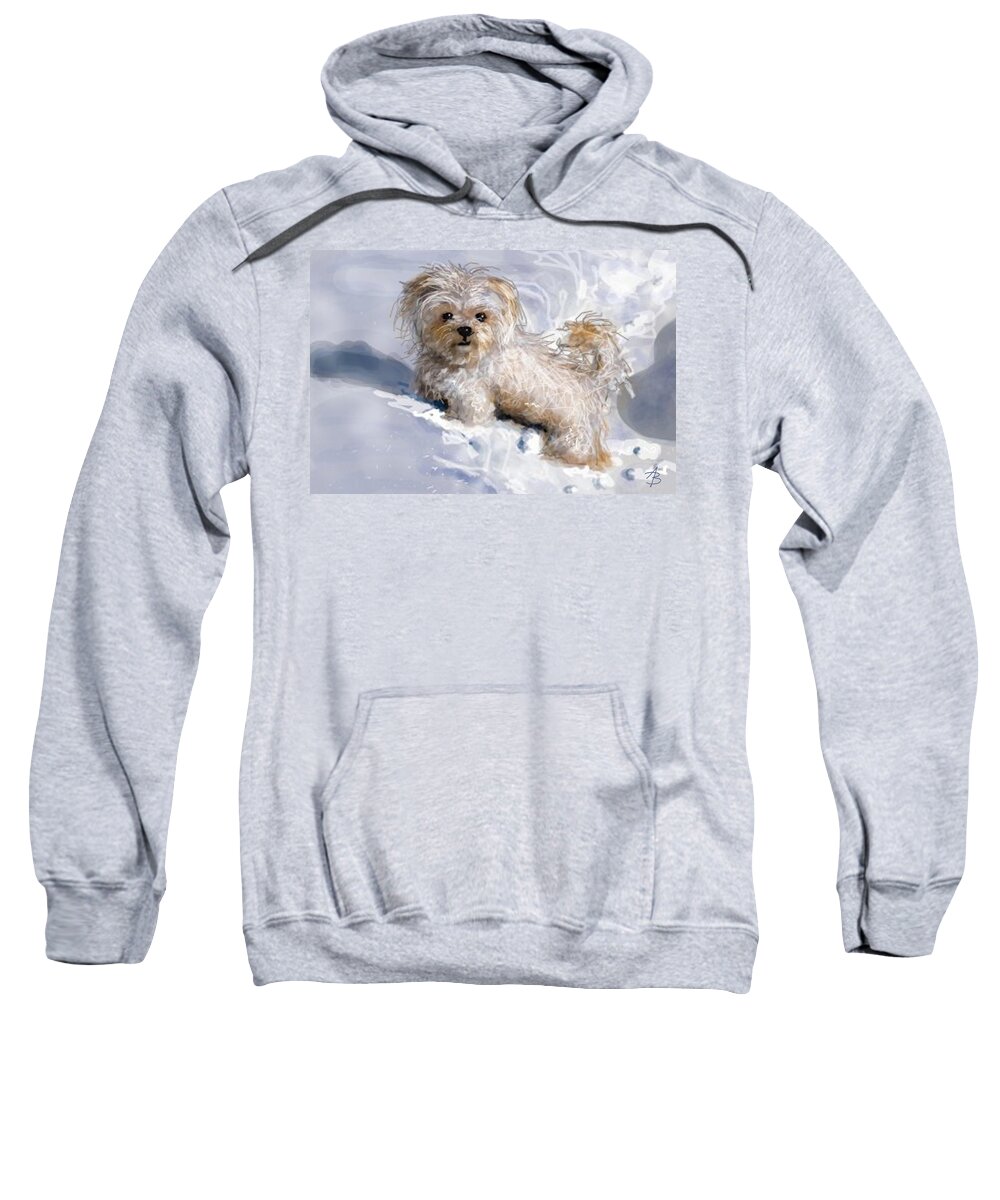 Puppy Sweatshirt featuring the painting Puppy in Snow by Angie Braun