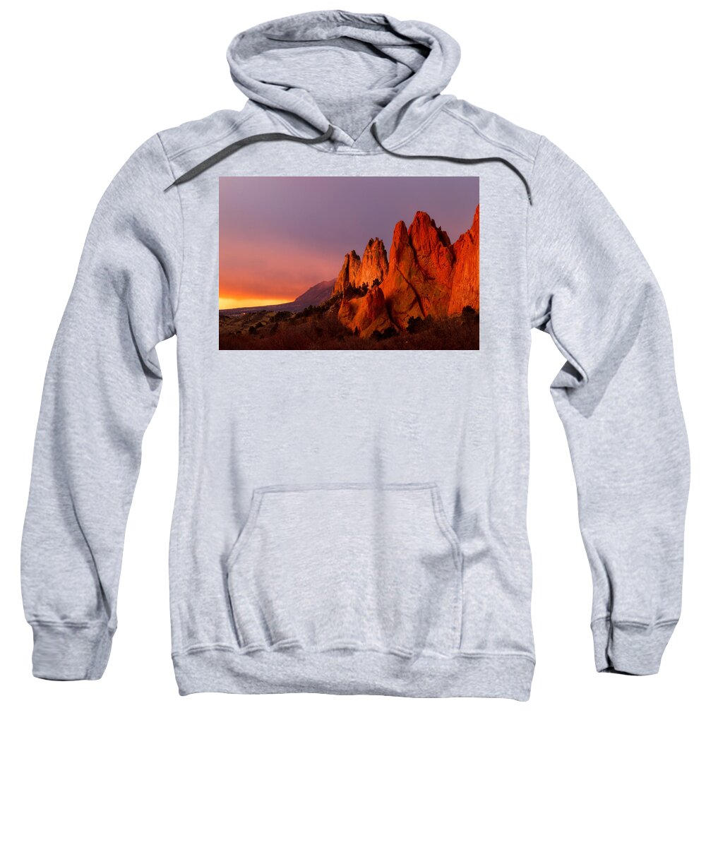 Garden Of The Gods Sweatshirt featuring the photograph Purple Morning at Garden of the Gods by Ronda Kimbrow
