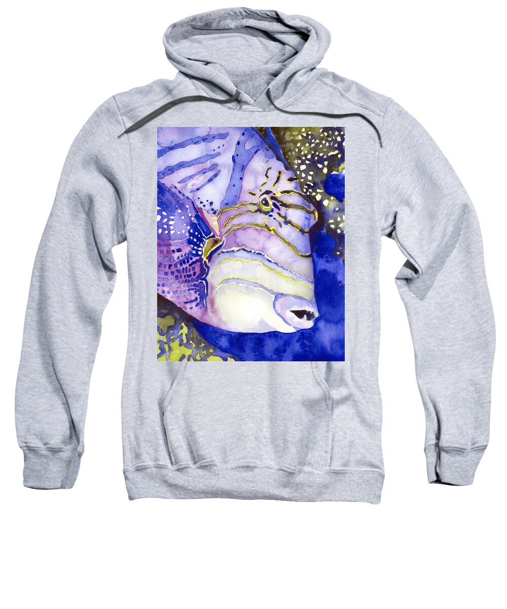 Triggerfish Sweatshirt featuring the painting Queen Triggerfish Portrait by Pauline Walsh Jacobson