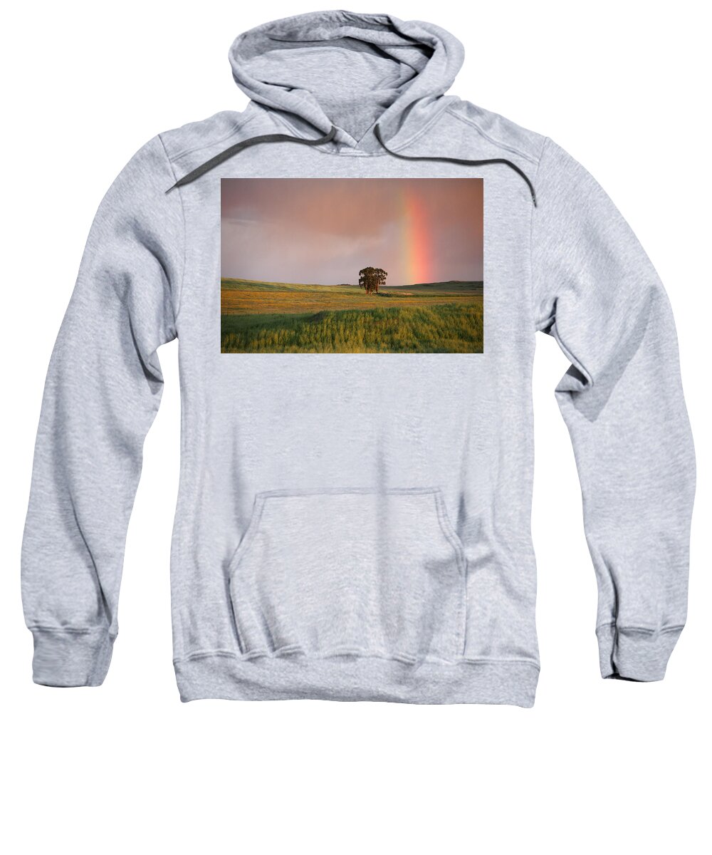 Feb0514 Sweatshirt featuring the photograph Rainbow And Fields At Twilight Alentejo by Duncan Usher