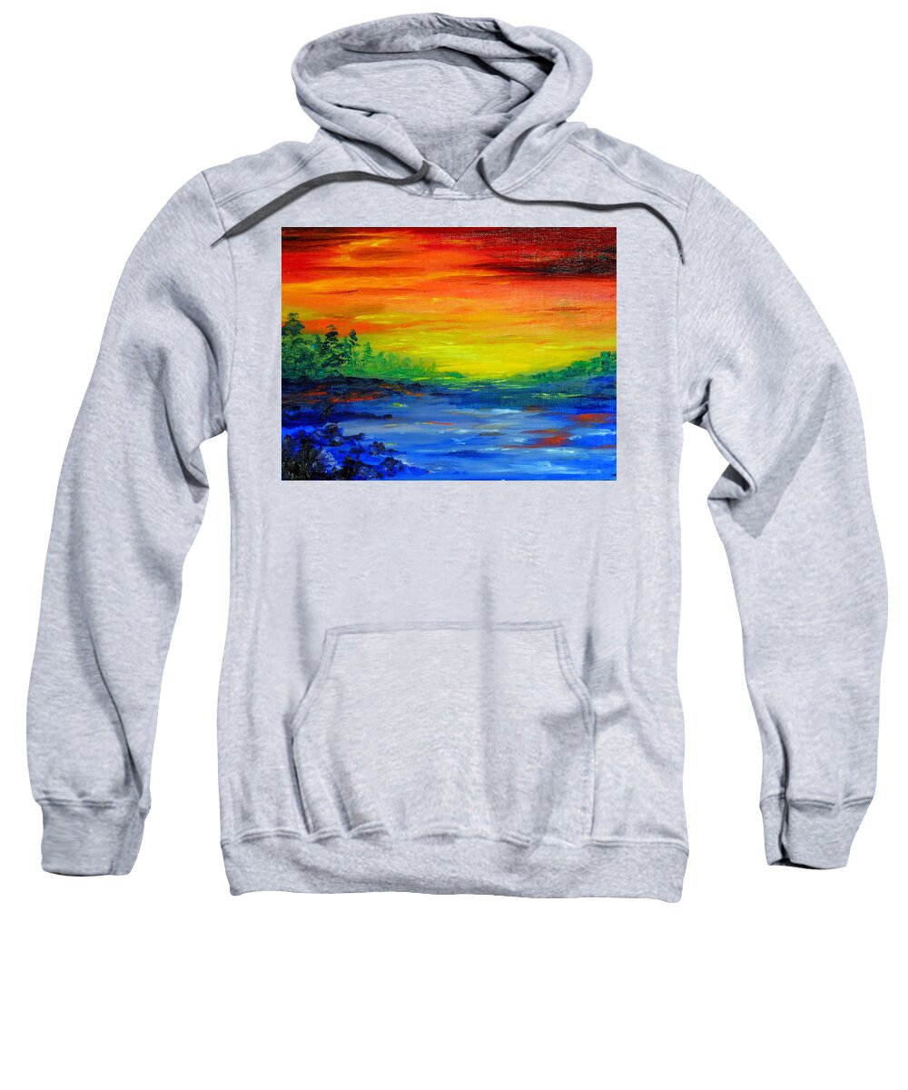 Rainbow Backwaters Sweatshirt featuring the painting Rainbow Back Waters by Cheryl Nancy Ann Gordon