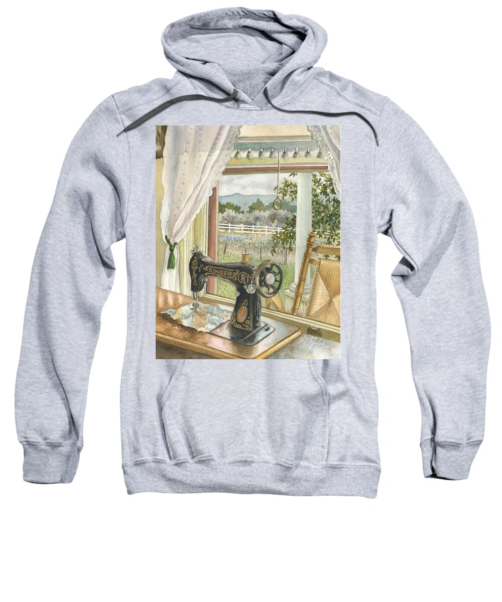 Sewing Machine Painting Sweatshirt featuring the painting Rainy Day on the Old Farm by Anne Gifford