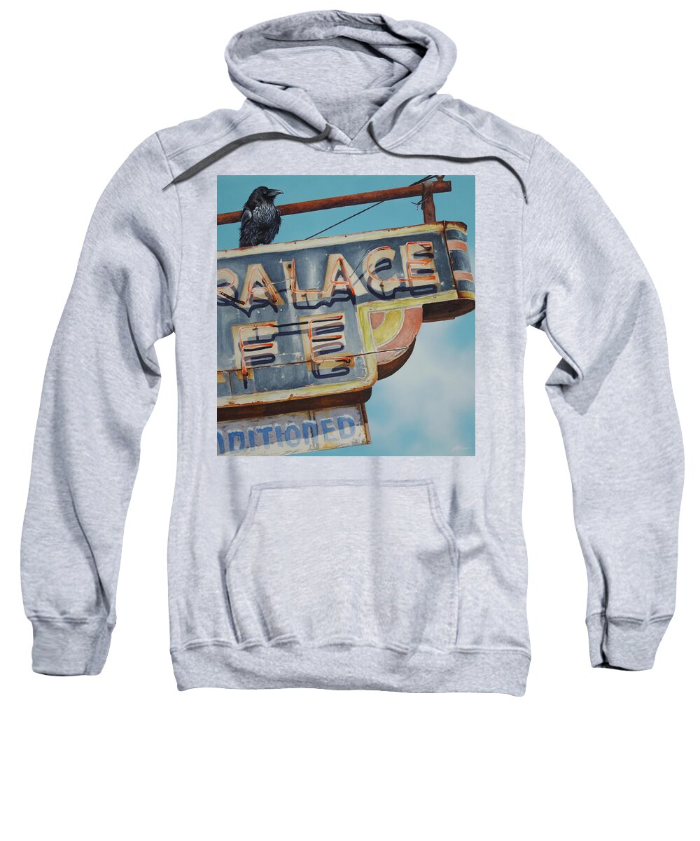  Sweatshirt featuring the painting Raven and Palace by Greg and Linda Halom