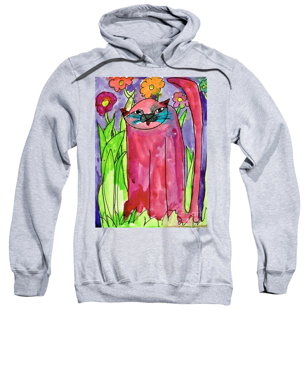 Cat Sweatshirt featuring the painting Red Cat by Bianca Saad Age Eight