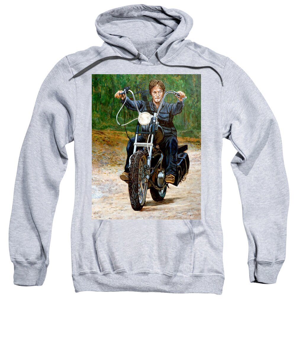 Daryl Dixon Sweatshirt featuring the painting Ride Don't Walk by Tom Roderick