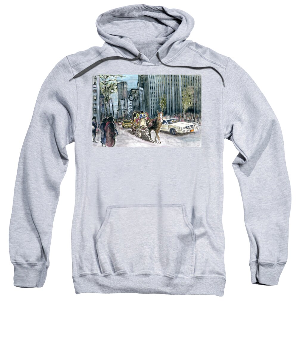 New+york Sweatshirt featuring the painting New York 5th Avenue Ride - Fine Art Painting by Peter Potter