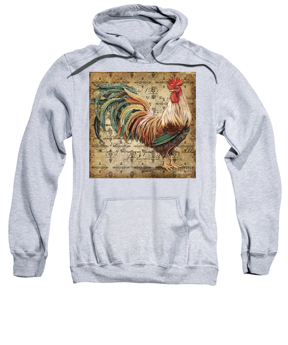 Acrylic Painting Sweatshirt featuring the painting Rustic Rooster-JP2120 by Jean Plout