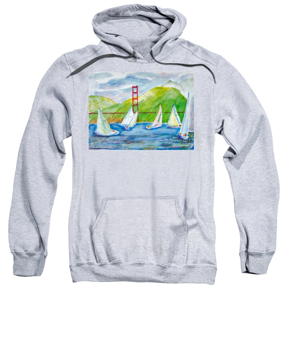 Nature Sweatshirt featuring the painting Sailboat Race at the Golden Gate by Walt Brodis