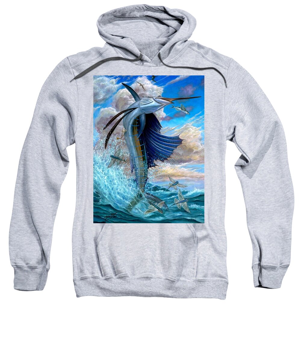 Sailfish Sweatshirt featuring the painting Sailfish And Flying Fish by Terry Fox