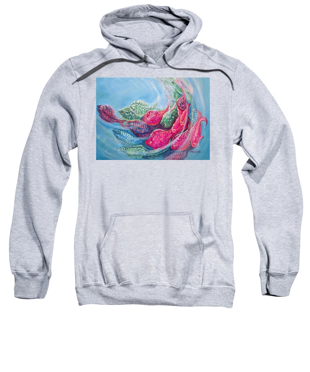 Fish Sweatshirt featuring the painting Sea Swirls by Carol Allen Anfinsen