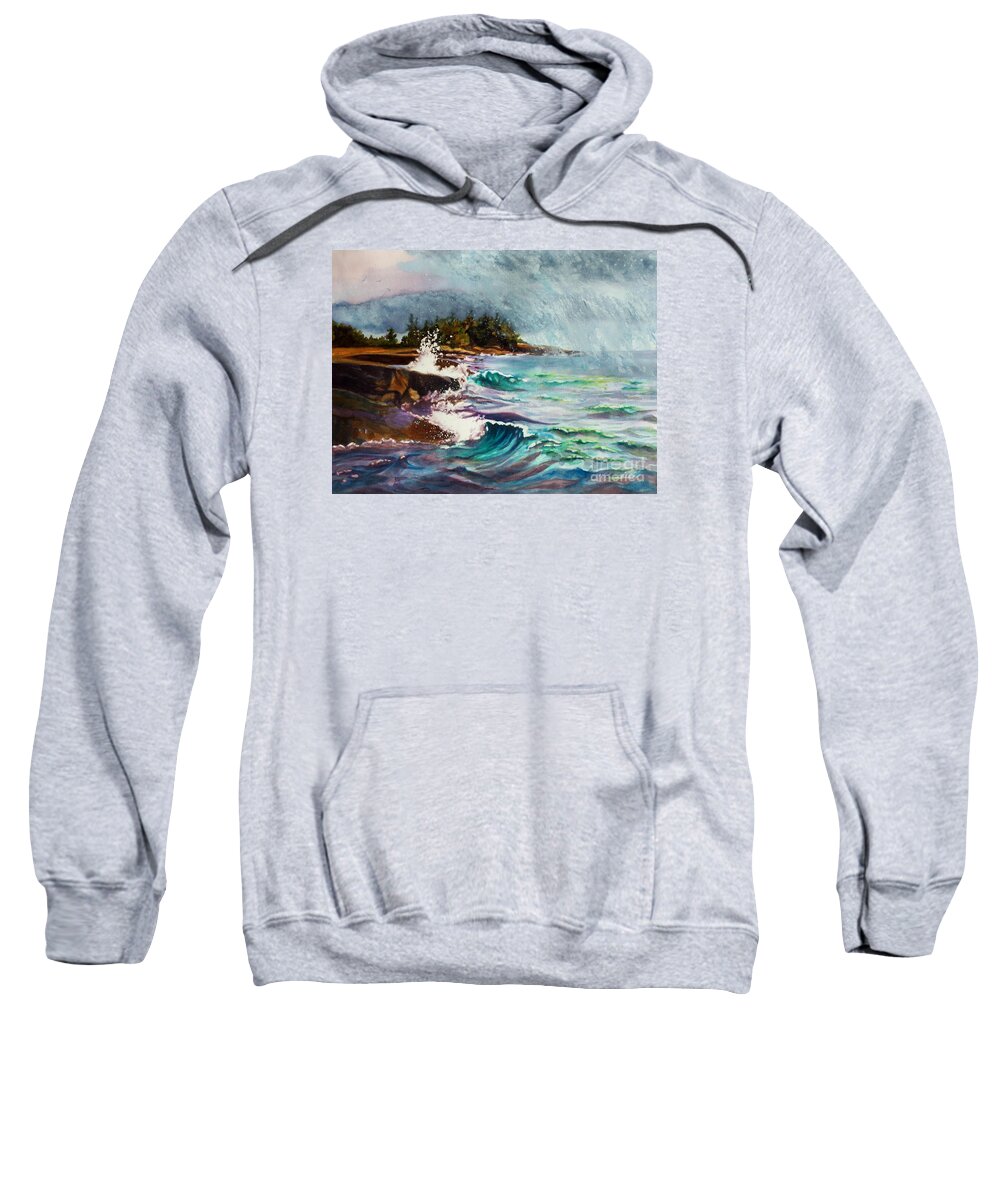 Paintings Sweatshirt featuring the painting September Storm Lake Superior by Kathy Braud