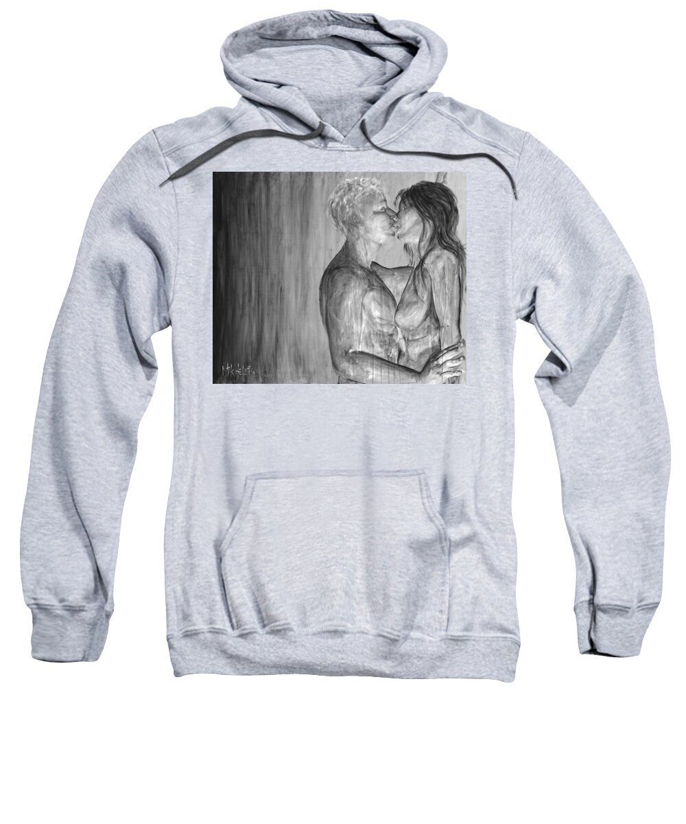 Shades Of Grey Sweatshirt featuring the painting Shades of Grey - Erotic Nude Lovers by Nik Helbig