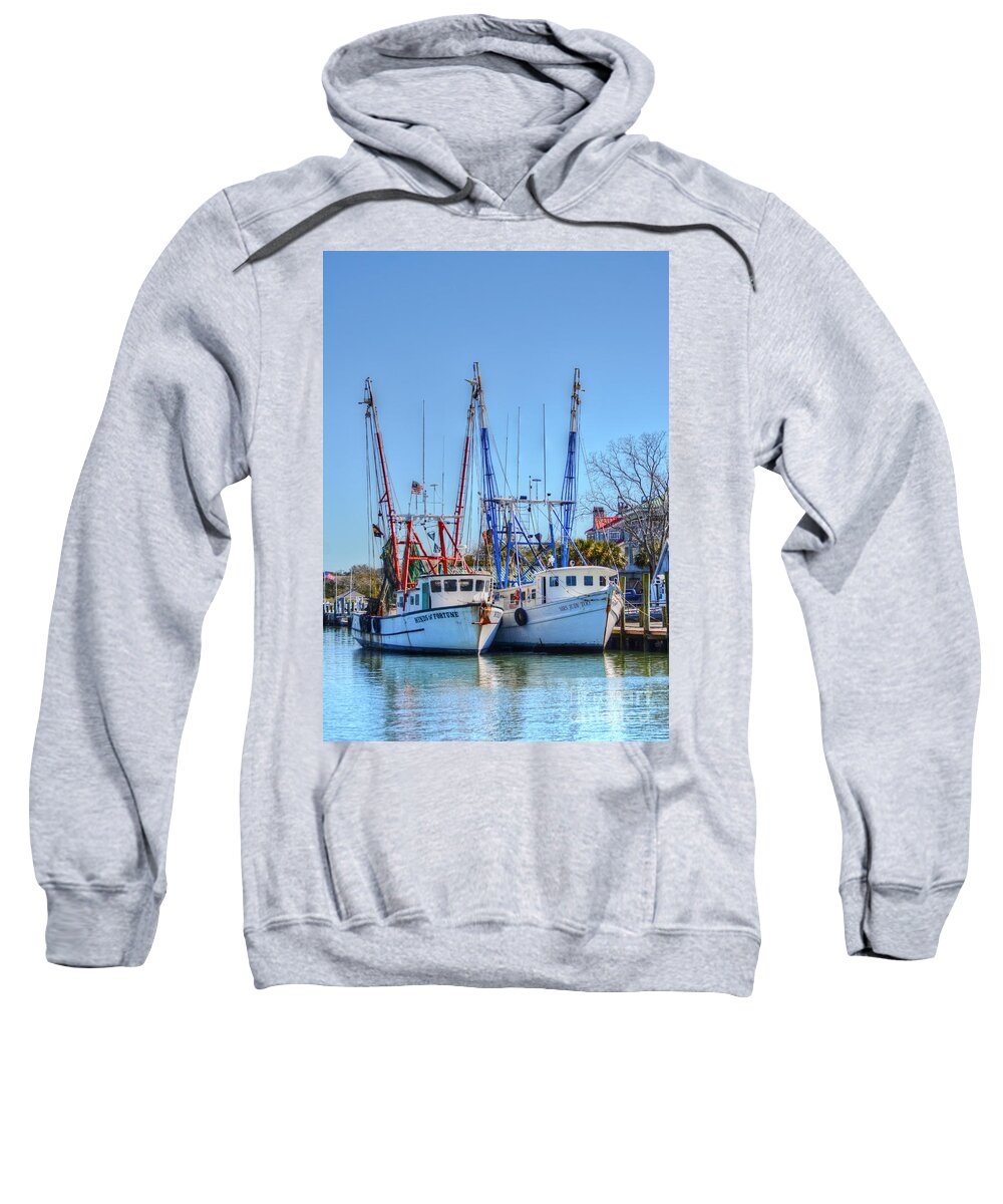 Scenic Sweatshirt featuring the photograph Shem Creek Shrimp Boats by Kathy Baccari