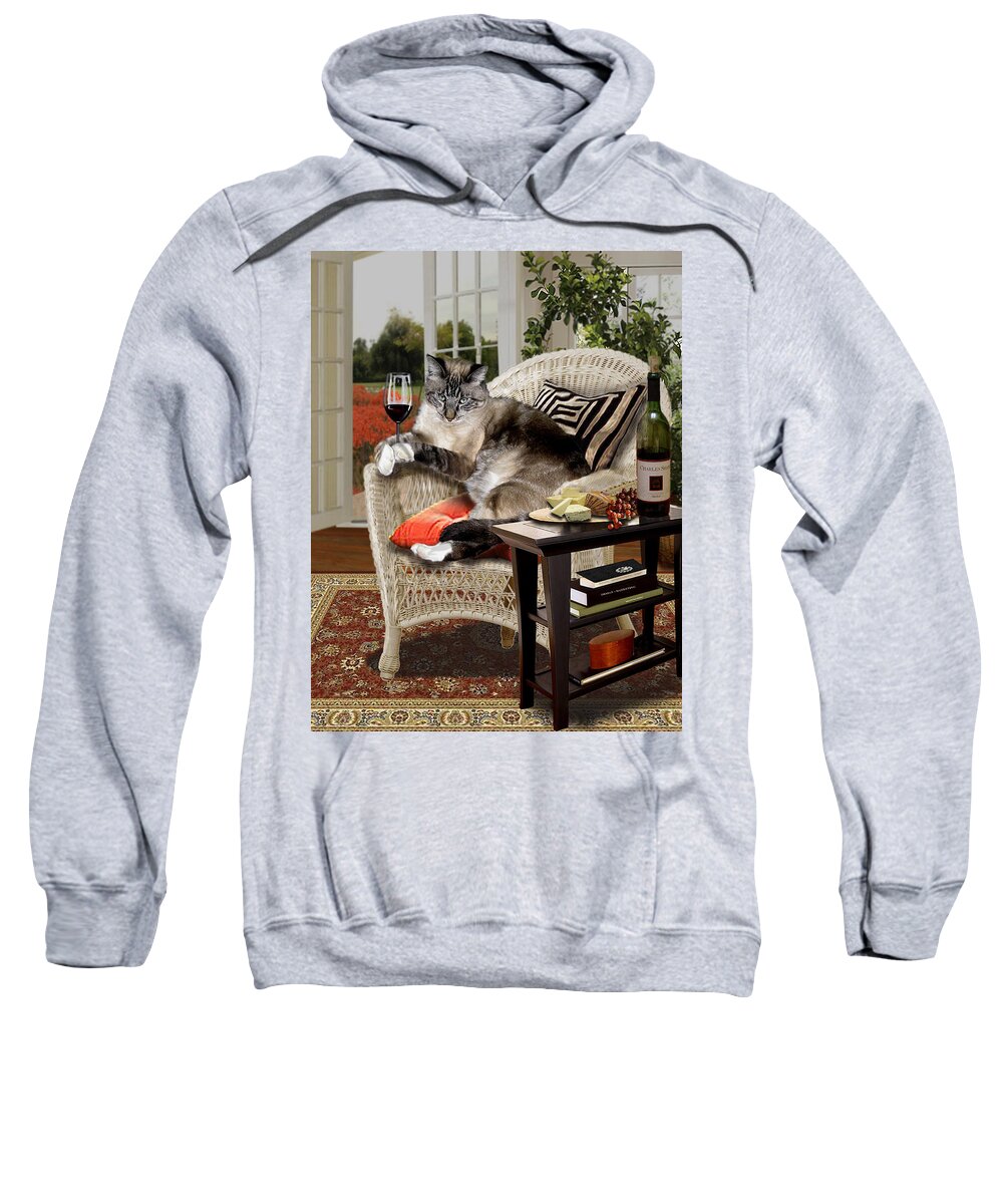 Photo Realism Sweatshirt featuring the painting Funny wine bibbing cat by Regina Femrite