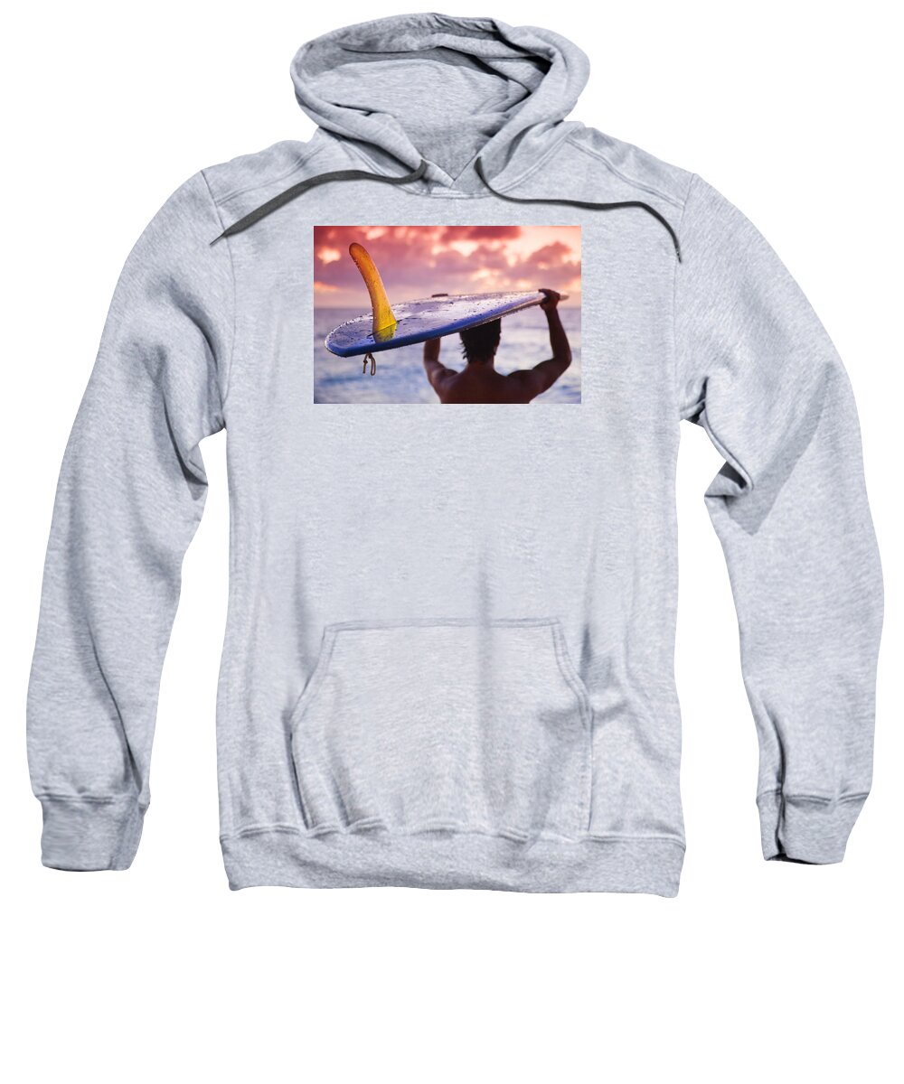 Sunset Sweatshirt featuring the photograph Single Fin Surfer by Sean Davey