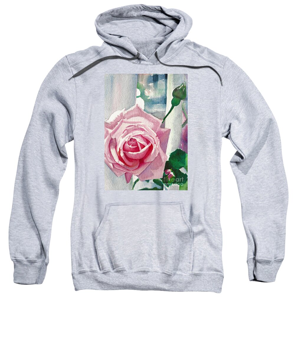 Single Rose Sweatshirt featuring the painting Single Rose by Daniela Easter