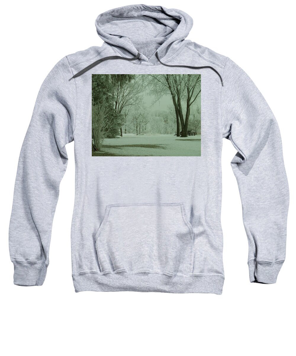 Sepia Landscape Sweatshirt featuring the photograph Snowy Winter Frost by Mary Wolf