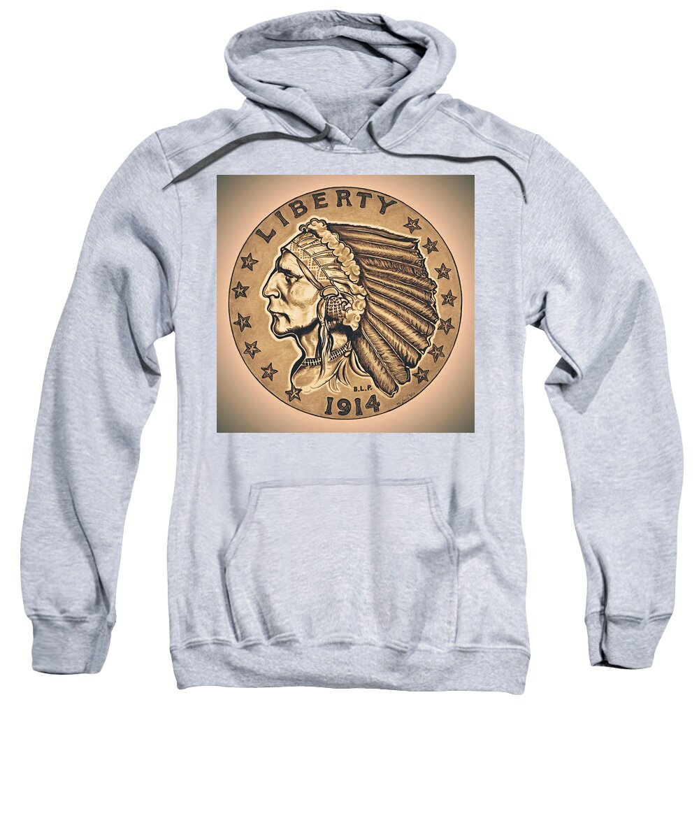 Indian Head Sweatshirt featuring the drawing Southwestern Gold Quarter Eagle by Fred Larucci