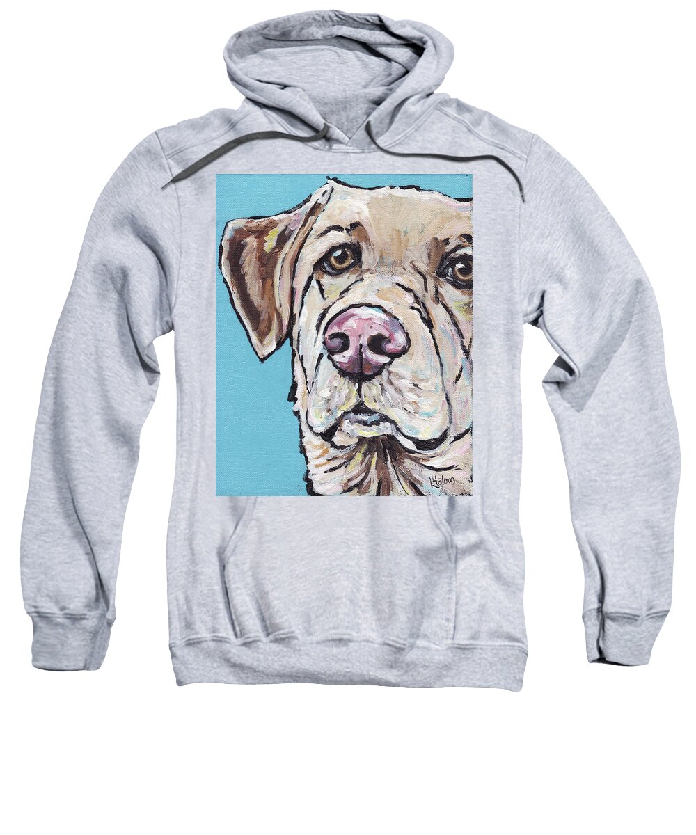 Yellow Lab Sweatshirt featuring the painting Spike by Greg and Linda Halom