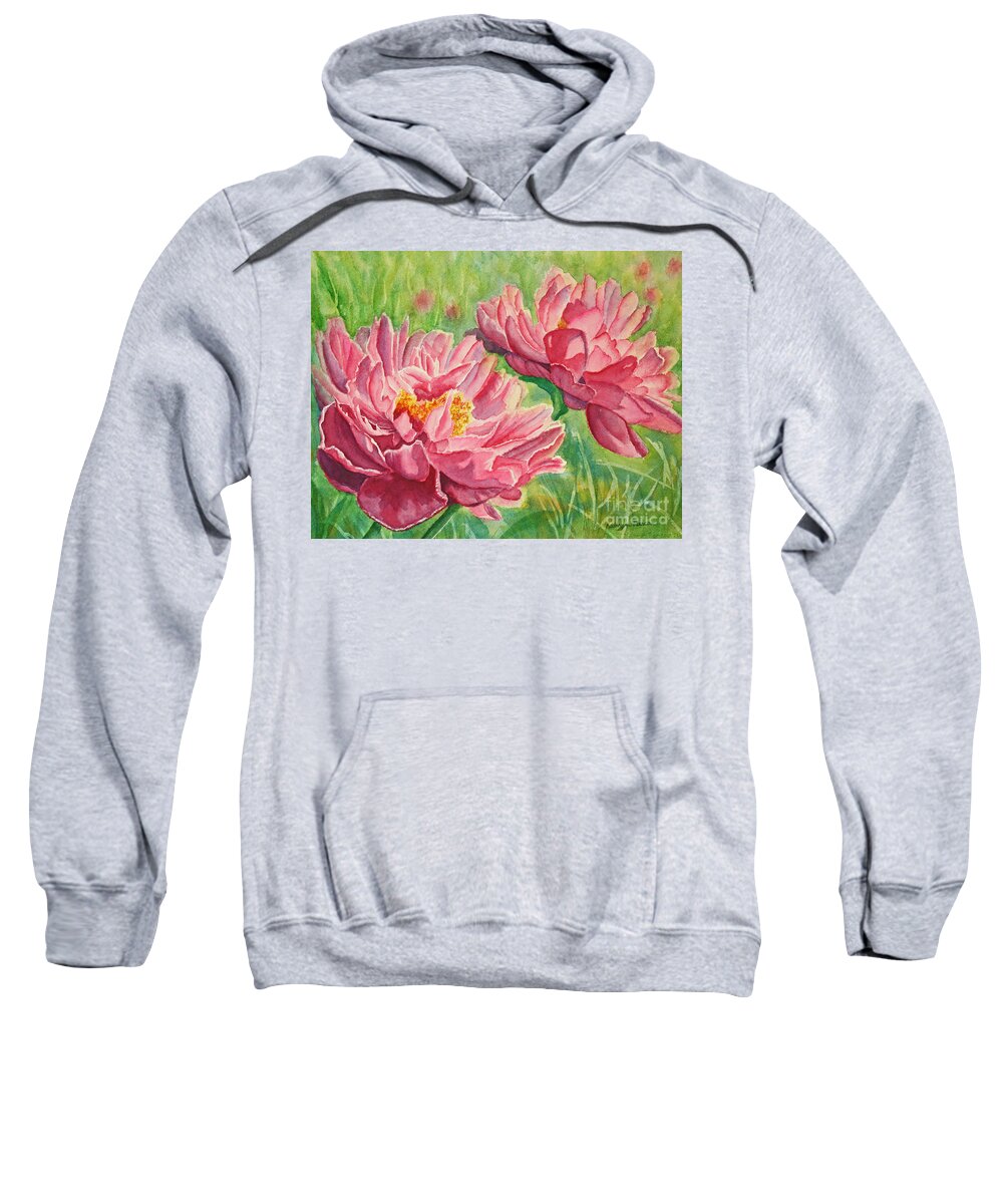 Peonies Sweatshirt featuring the painting Springtime Red Blooms by Kathryn Duncan