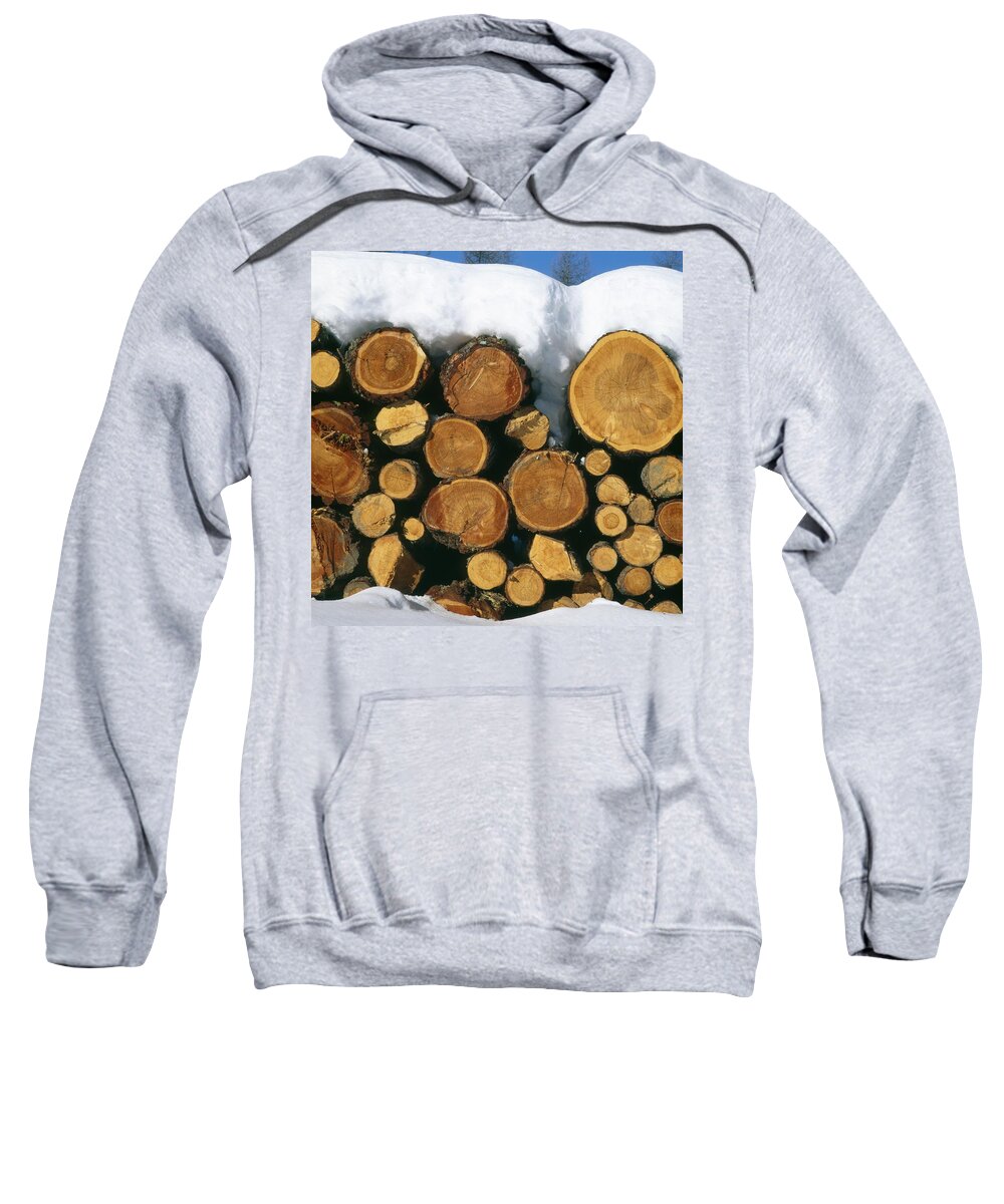 Atmosphere Sweatshirt featuring the photograph Stacked timber by Ulrich Kunst And Bettina Scheidulin