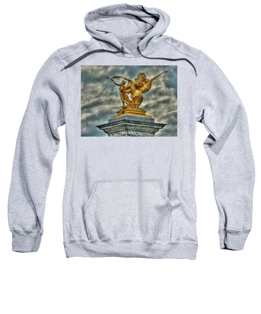 Paris Sweatshirt featuring the photograph Statue on Pont Alexandre III by Michael Kirk