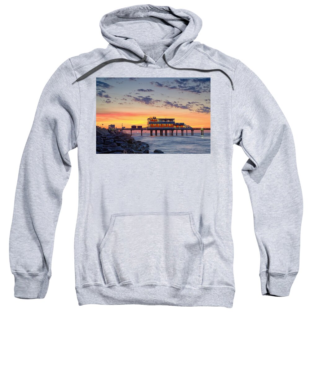 Galveston Sweatshirt featuring the photograph Sunrise at the Pier - Galveston Texas Gulf Coast by Silvio Ligutti
