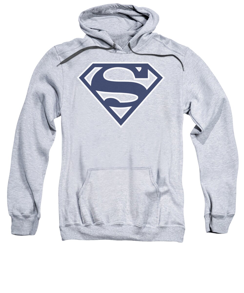 Superman Sweatshirt featuring the digital art Superman - Navy And White Shield by Brand A
