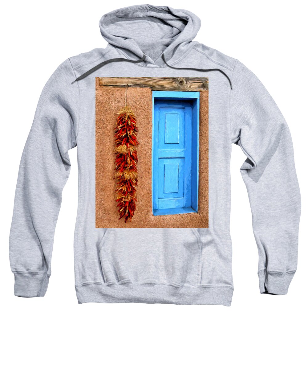 Taos Sweatshirt featuring the painting Taos Blue Door by Dominic Piperata