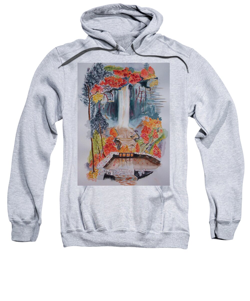 Taughannock Falls Sweatshirt featuring the painting Taughannock Falls NY in Autumn by Warren Thompson