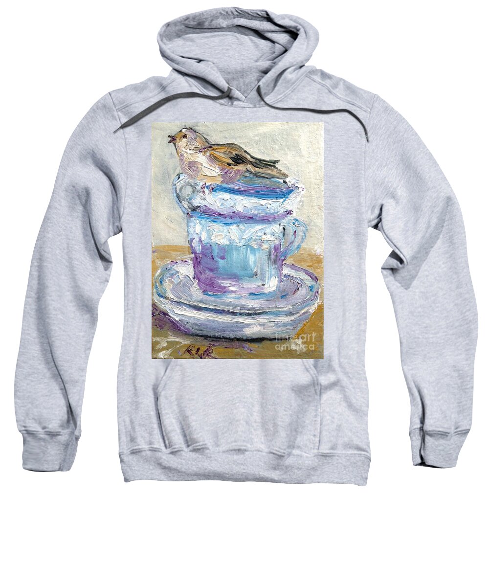 Tea Art Sweatshirt featuring the painting Bird and tea cups by Reina Resto