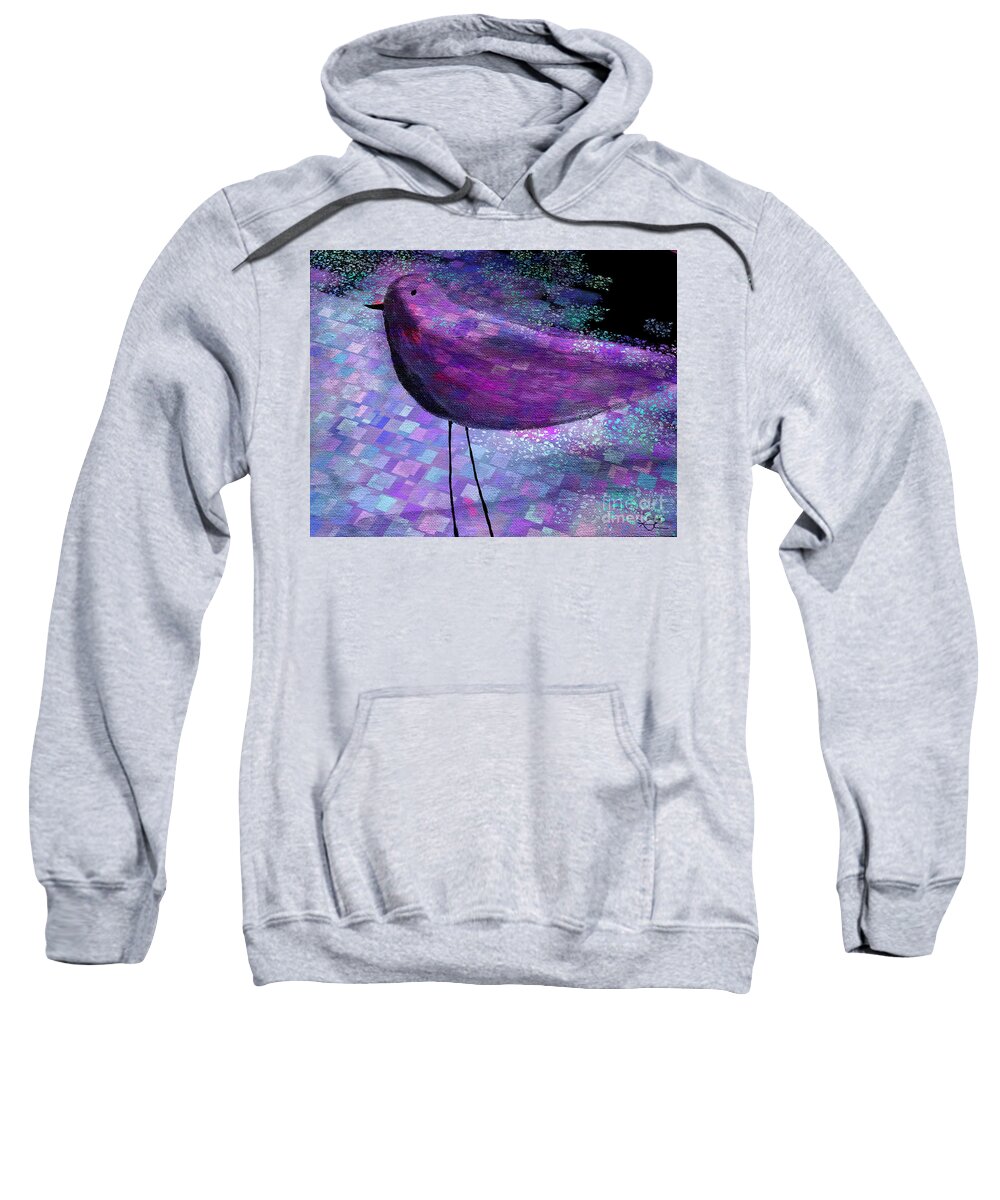 Purple Sweatshirt featuring the painting The Bird - s40b by Variance Collections