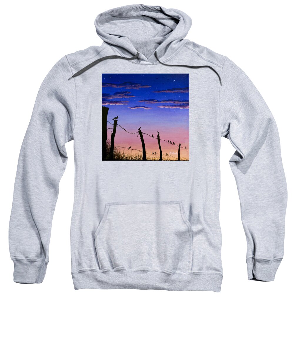 Barbwire Fence Sweatshirt featuring the painting The Birds - Morning Has Broken by Jack Malloch