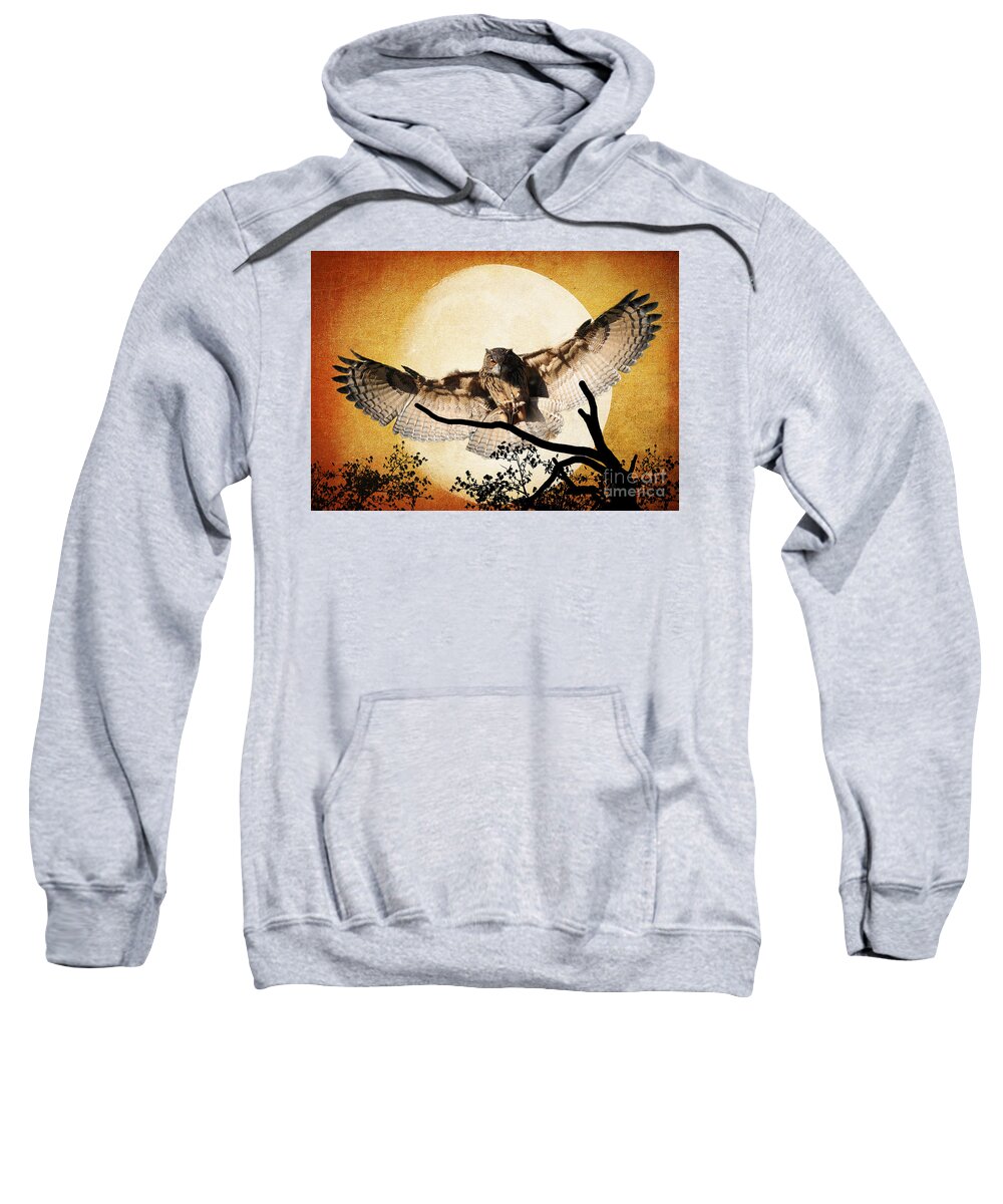 Textures Sweatshirt featuring the photograph The Eurasian Eagle Owl And The Moon by Kathy Baccari