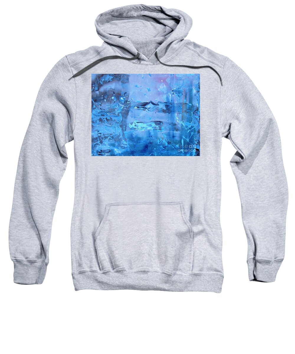 Abstract Shades Of Blues Sweatshirt featuring the painting The Feeling of Blue by Rebecca Flores