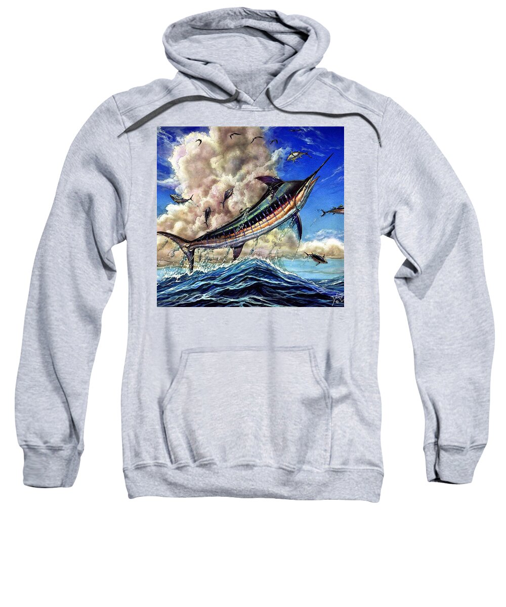 Blue Marlin Sweatshirt featuring the painting The Grand Challenge Marlin by Terry Fox