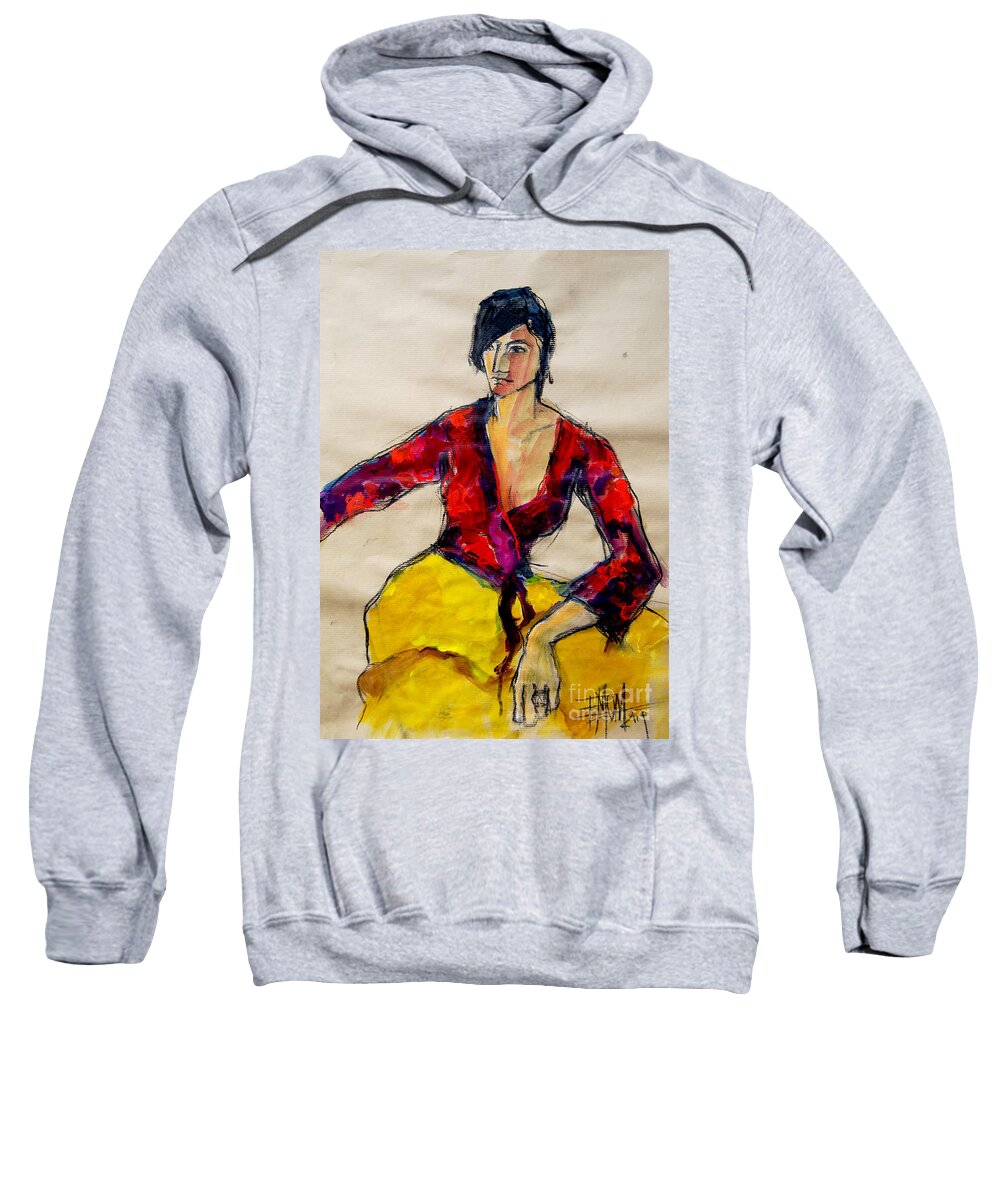 Live Model Study Sweatshirt featuring the painting The gypsy - Pia #2 - figure series by Mona Edulesco
