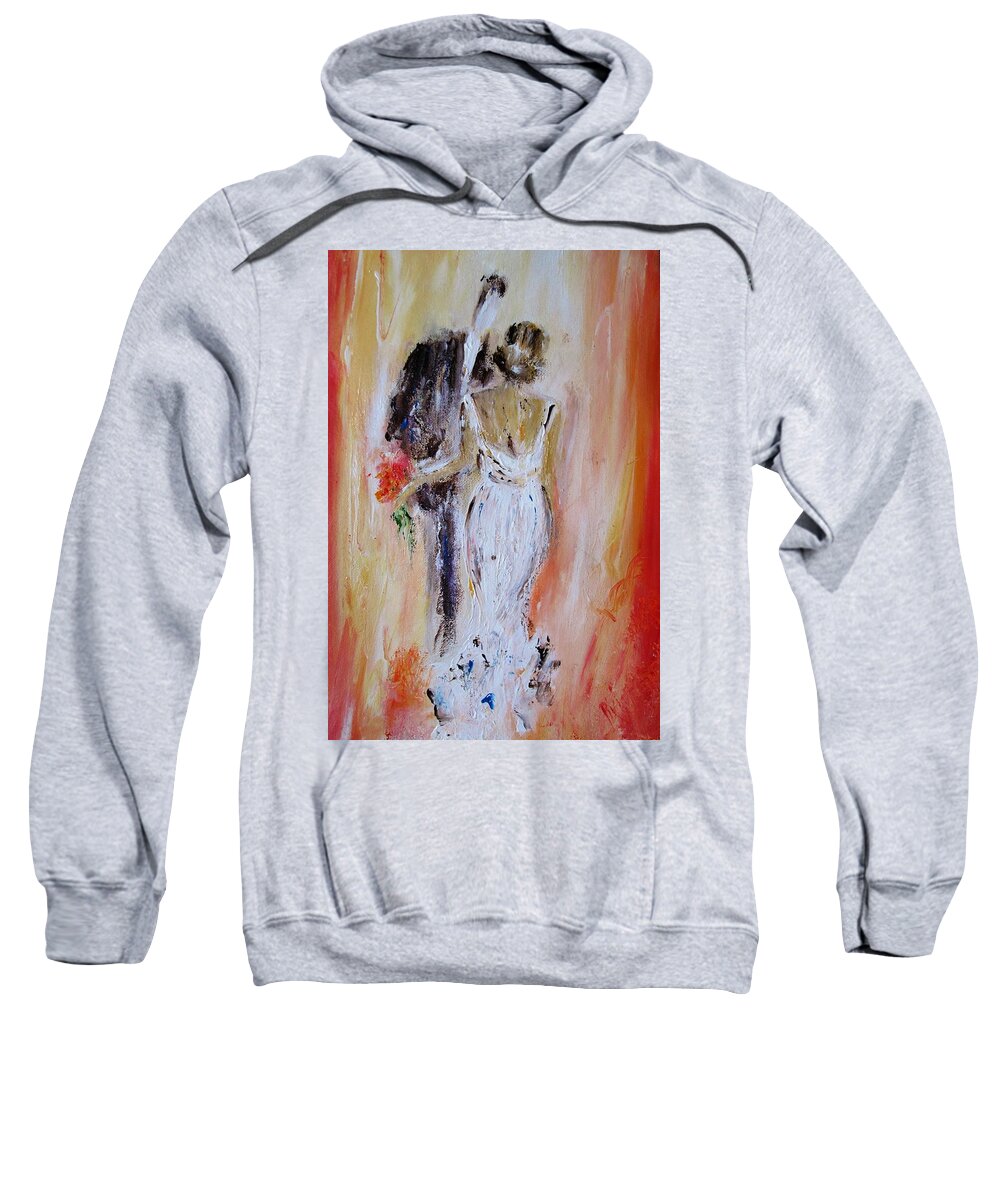 Bride And Groom Sweatshirt featuring the painting Paintings Of Wedding Couples by Mary Cahalan Lee - aka PIXI